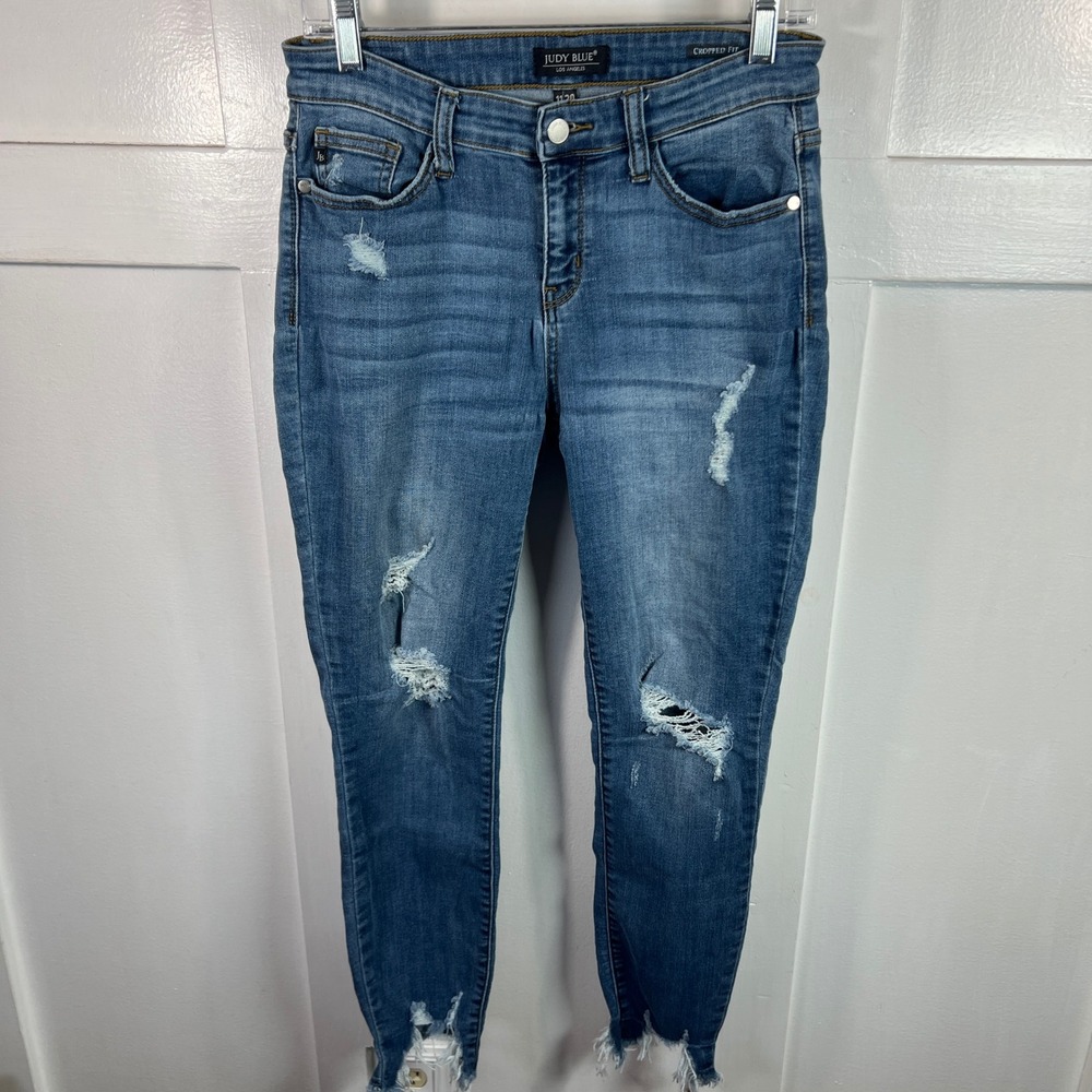Judy Blue JB82115DK Cropped Distressed Frayed Step Hem Skinny Jeans 11/30